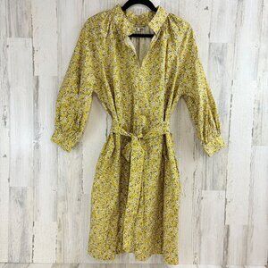 Ann Mashburn Sz M Liberty Floral Liya Dress Anaya Yellow Folk Dance Cotton EUC